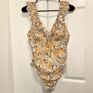 Cupshe Yellow Floral Ruffle-Trim One-Piece Swimsuit